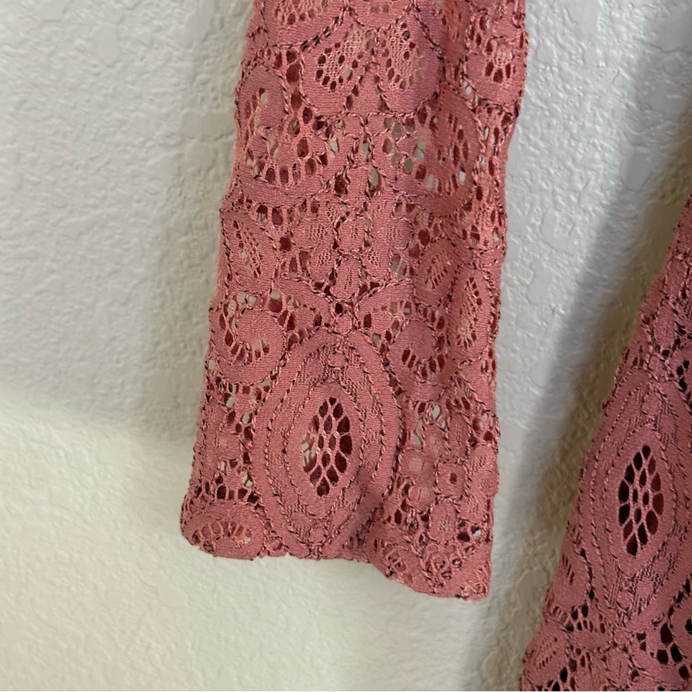 Bardot Women’s Isla Dusty Rose Lace Wrap Ruched Long Sleeve Mini Dress 6 - Picture 6 of 8